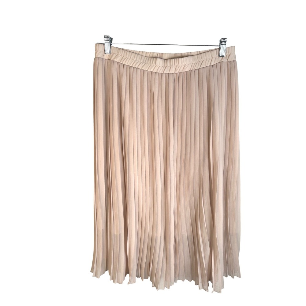 Adiva Women's Pink Pleated Chiffon Flowy Romantic Midi Skirt Size Large